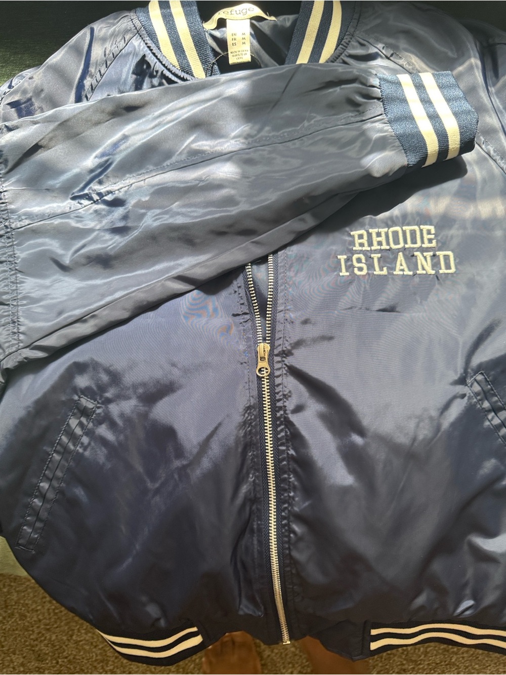refuge Navy and Cream Rhode Island Varsity Jacket